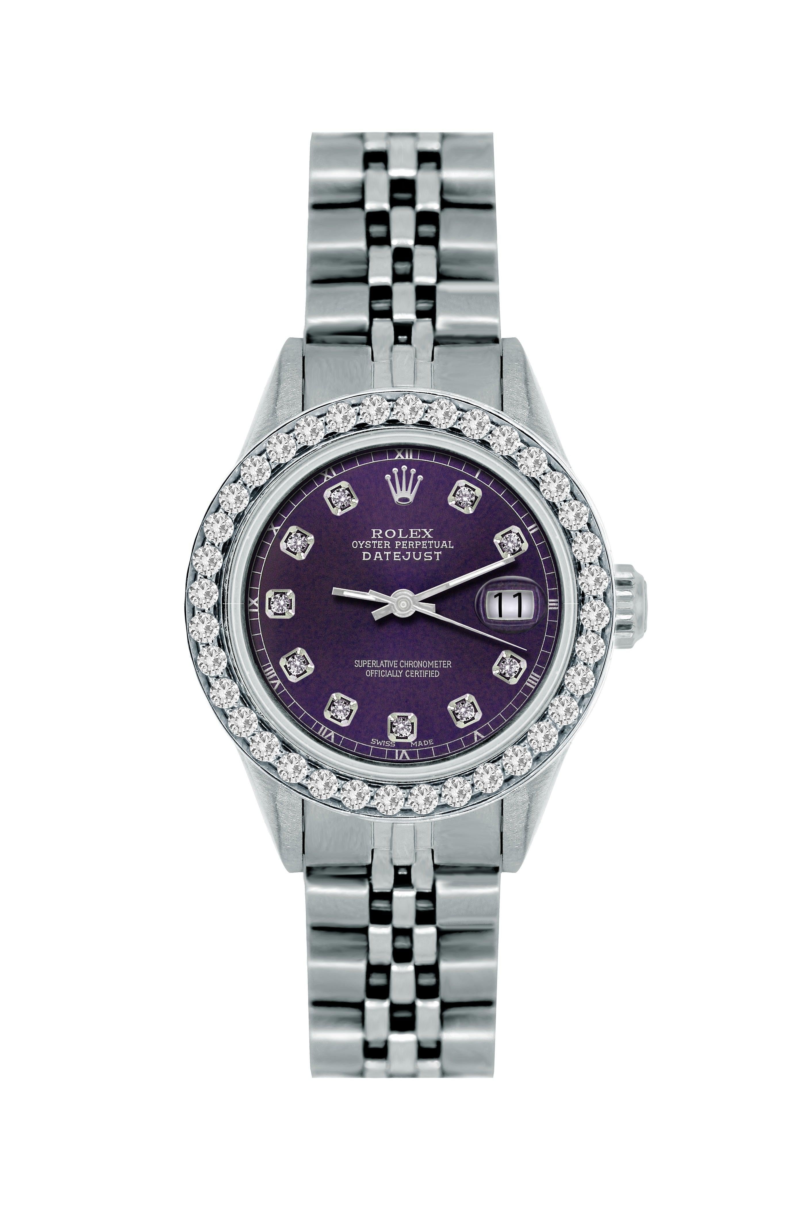 Rolex Datejust Diamond Watch, 26mm, Stainless SteelBracelet Black Rock Dial w/ Diamond Bezel