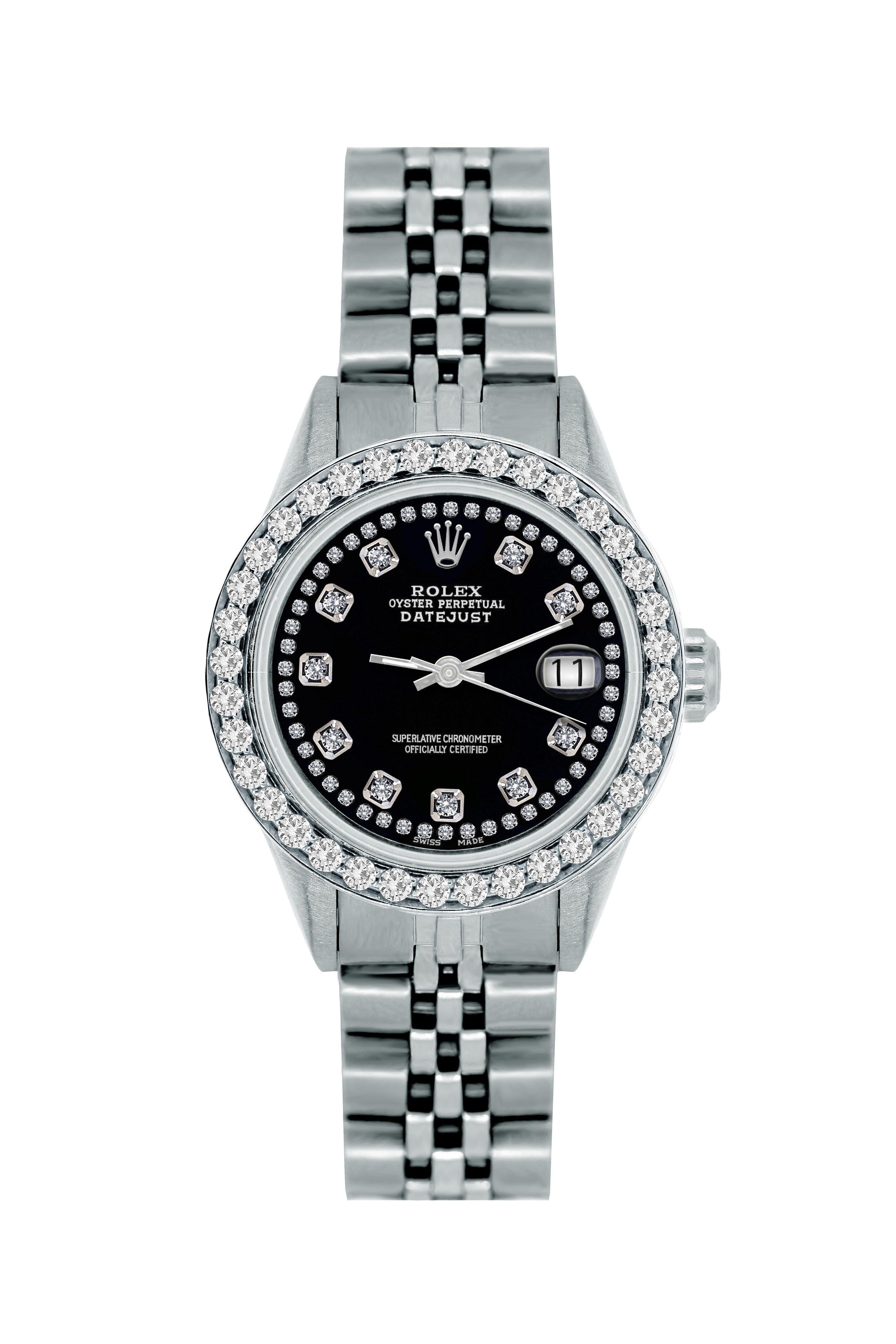 Rolex Datejust Diamond Watch, 26mm, Stainless SteelBracelet Black Dial w/ Diamond Bezel