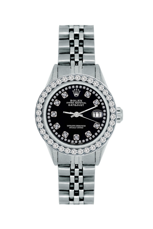 Rolex Datejust Diamond Watch, 26mm, Stainless SteelBracelet Black Dial w/ Diamond Bezel