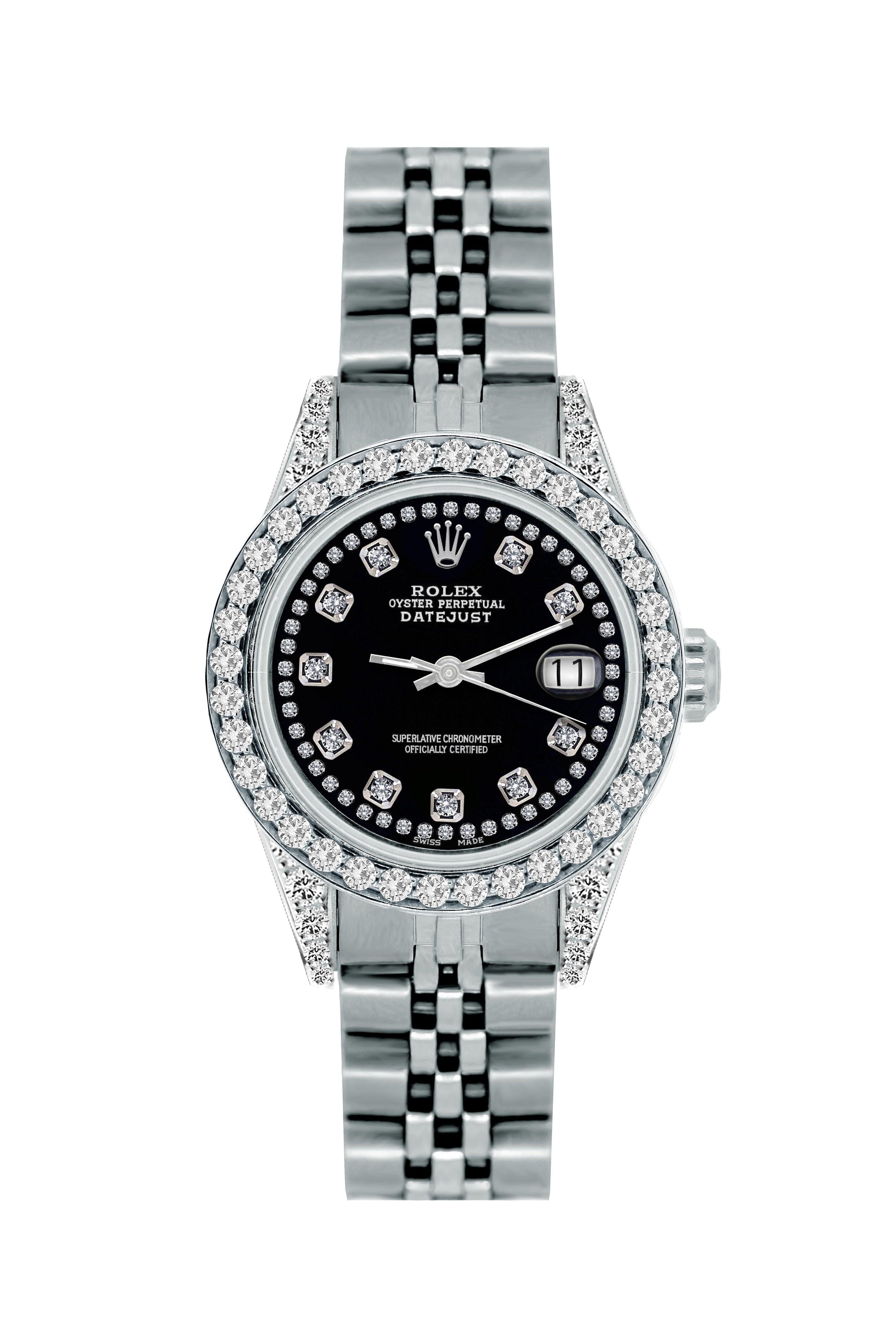 Rolex Datejust Diamond Watch, 26mm, Stainless SteelBracelet Black Dial w/ Diamond Bezel and Lugs