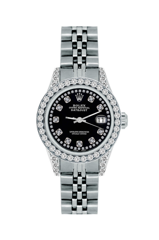 Rolex Datejust Diamond Watch, 26mm, Stainless SteelBracelet Black Dial w/ Diamond Bezel and Lugs