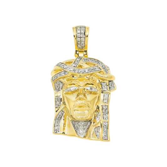 10K GOLD DIAMOND JESUS HEAD PENDANT 0.20 CT