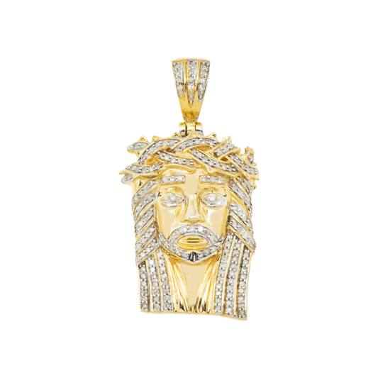 10K GOLD DIAMOND JESUS HEAD PENDANT 0.40 CT