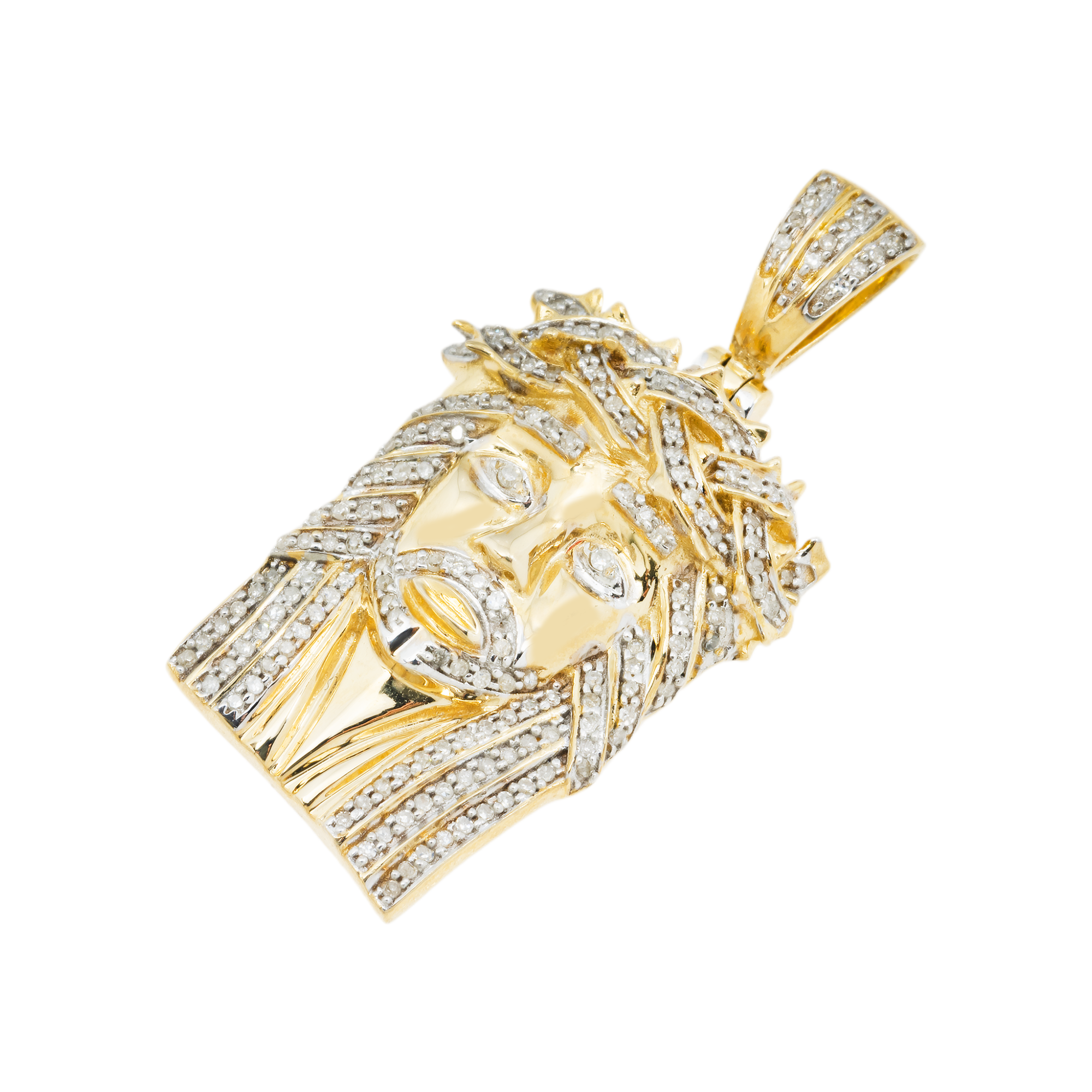 10K GOLD DIAMOND JESUS HEAD PENDANT 0.40 CT
