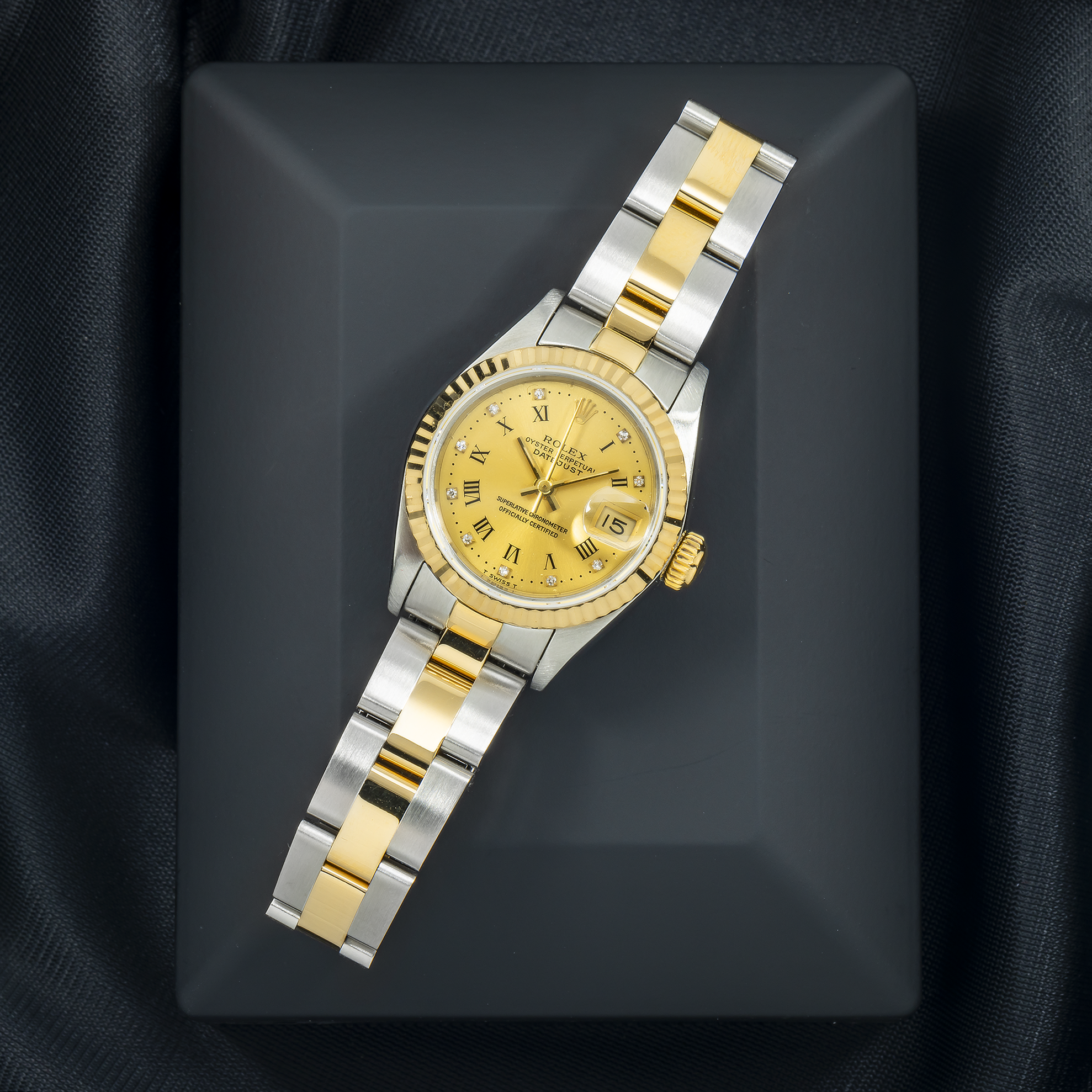 Rolex Datejust 69173 26MM Champagne Diamond Roman Dial With Two Tone Oyster Bracelet