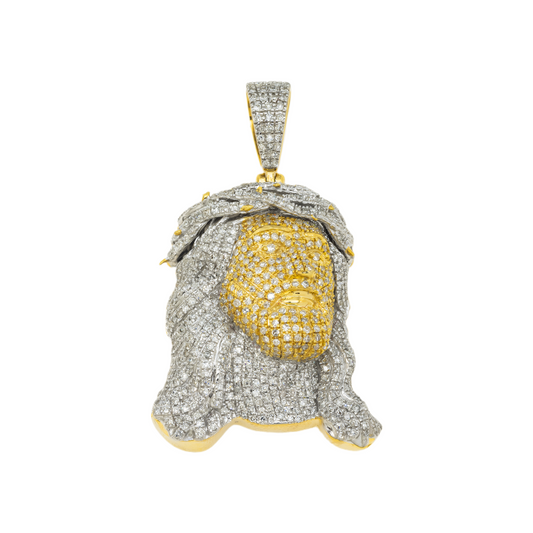 10K GOLD TWO TONE DIAMOND 3D JESUS HEAD WITH CROWN OF THORNS PENDANT 1.55 CT