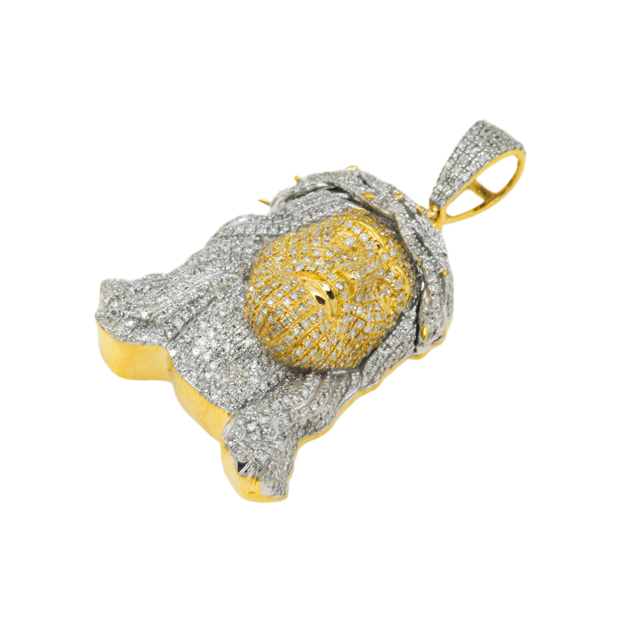 10K GOLD TWO TONE DIAMOND 3D JESUS HEAD WITH CROWN OF THORNS PENDANT 1.55 CT