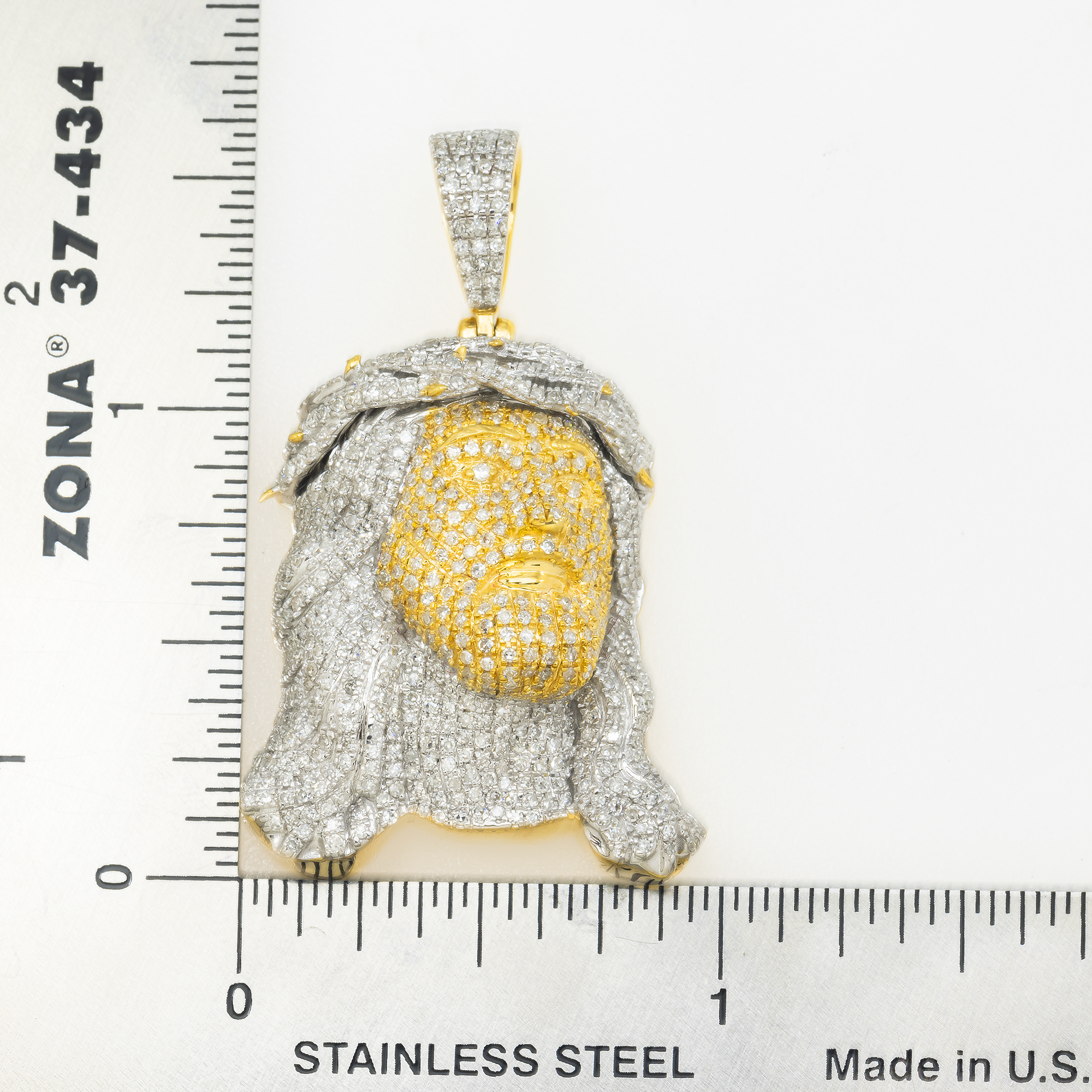10K GOLD TWO TONE DIAMOND 3D JESUS HEAD WITH CROWN OF THORNS PENDANT 1.55 CT
