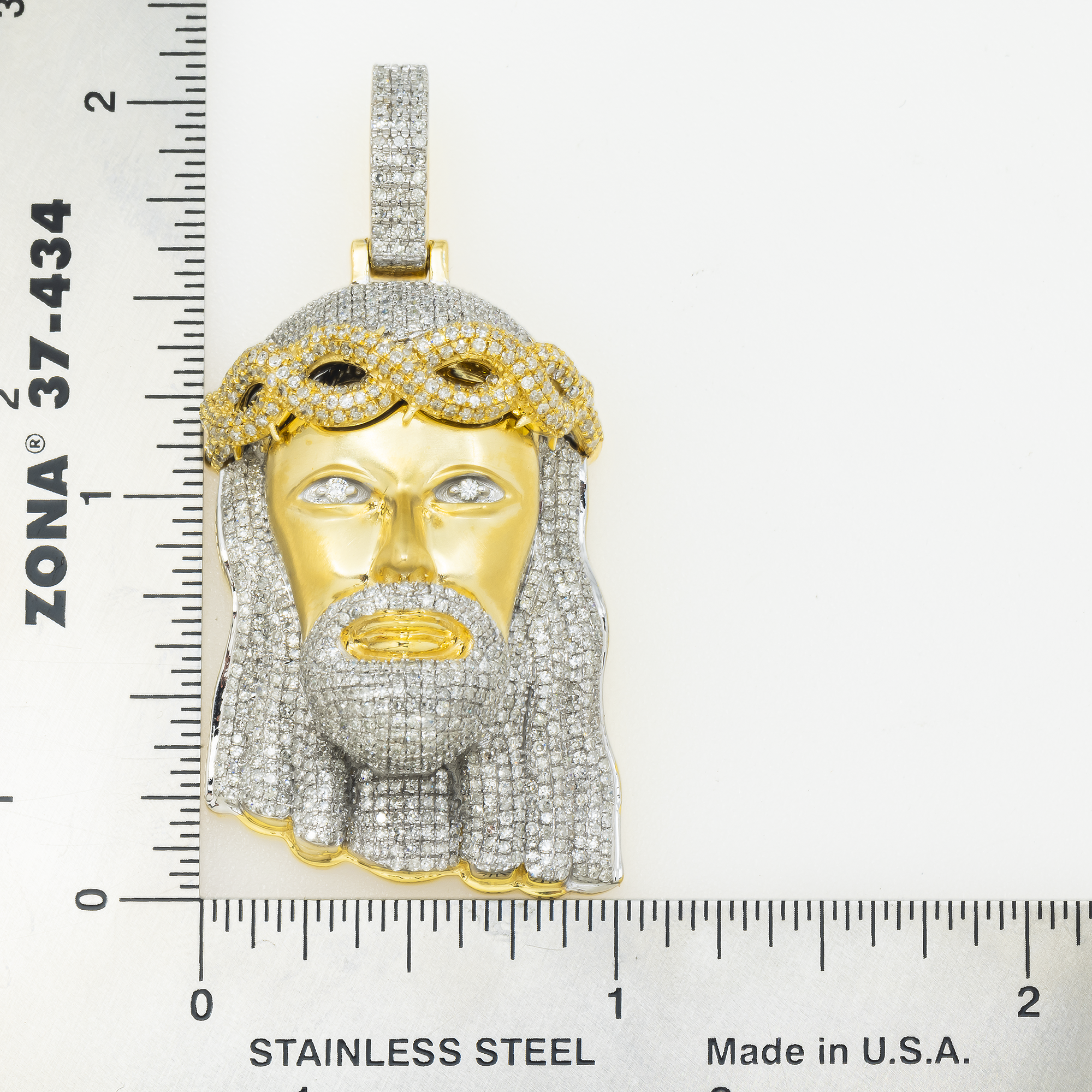 10K GOLD TWO TONE DIAMOND JESUS HEAD WITH INFINTY CROWN PENDANT 2.68 CT