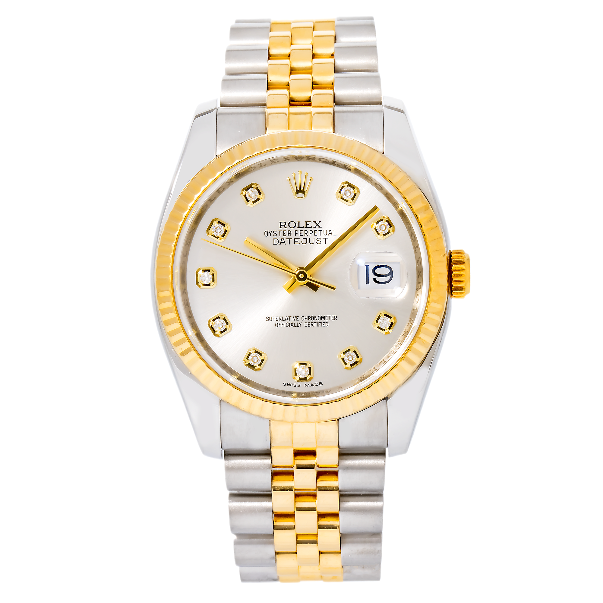 Rolex Oyster Perpetual Datejust 116233 36MM Silver Diamond Dial With Two Tone Jubilee Bracelet