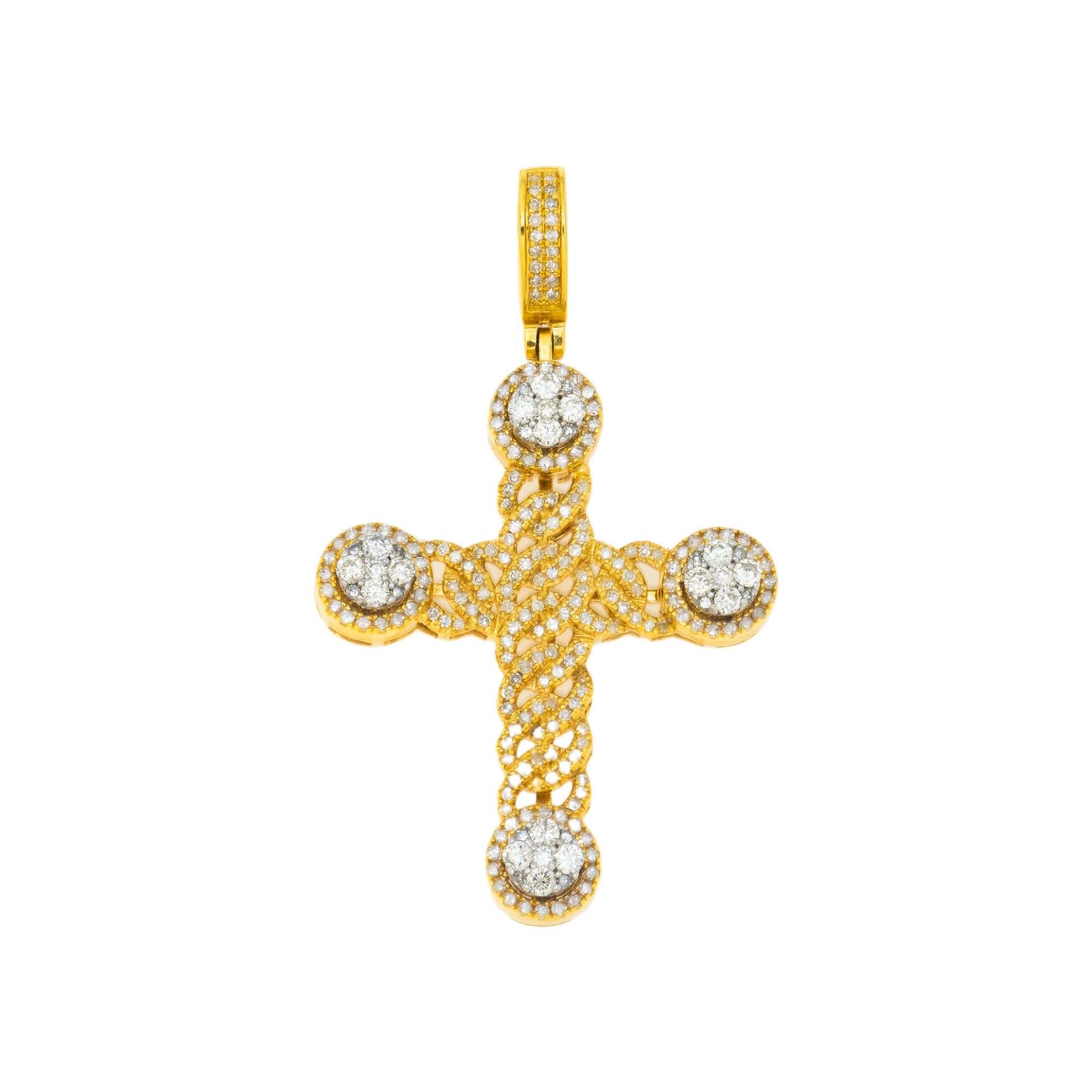 10K GOLD TWO TONE DIAMOND CLUSTER MIAMI CUBAN LINK CROSS PENDANT 1.05 CT