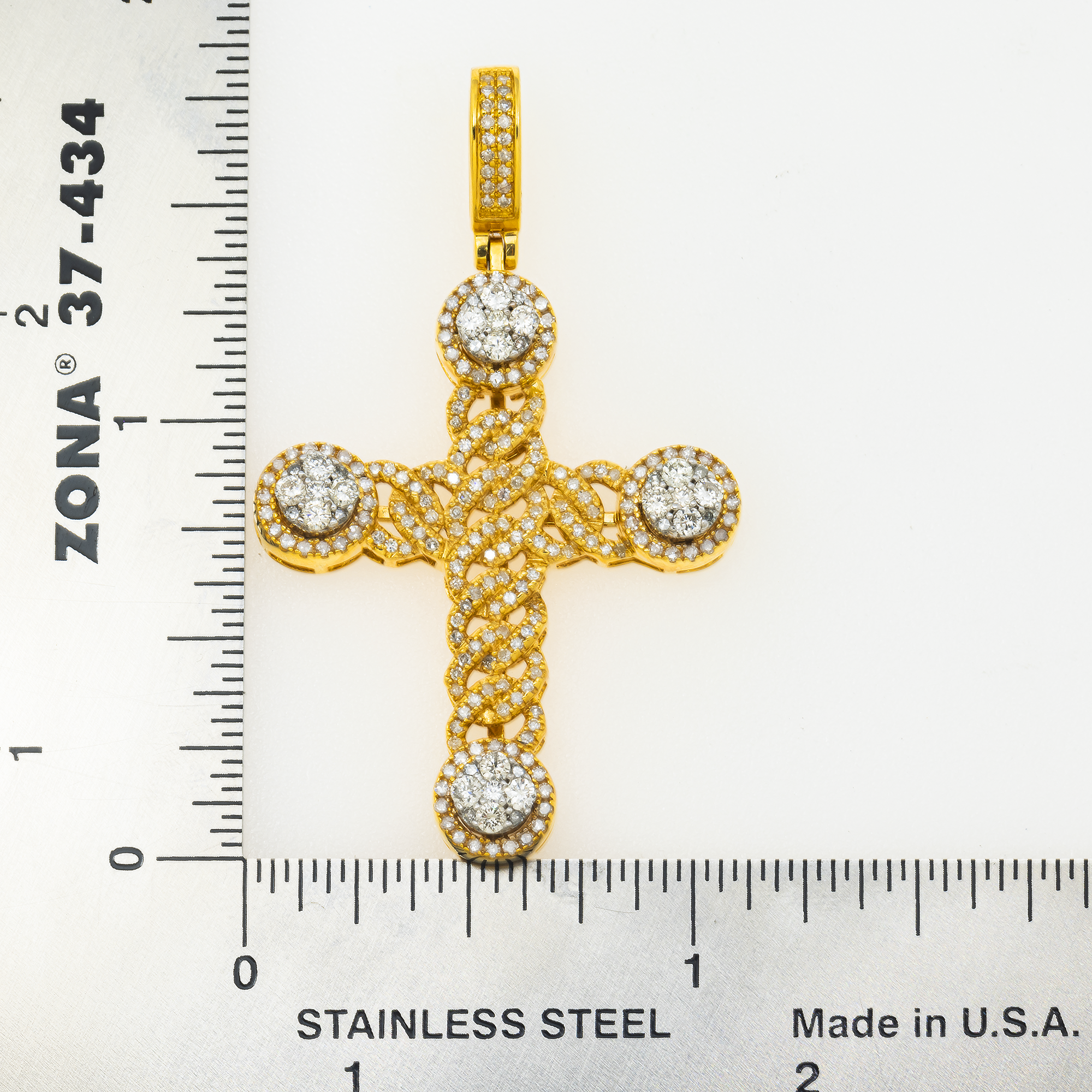 10K GOLD TWO TONE DIAMOND CLUSTER MIAMI CUBAN LINK CROSS PENDANT 1.05 CT