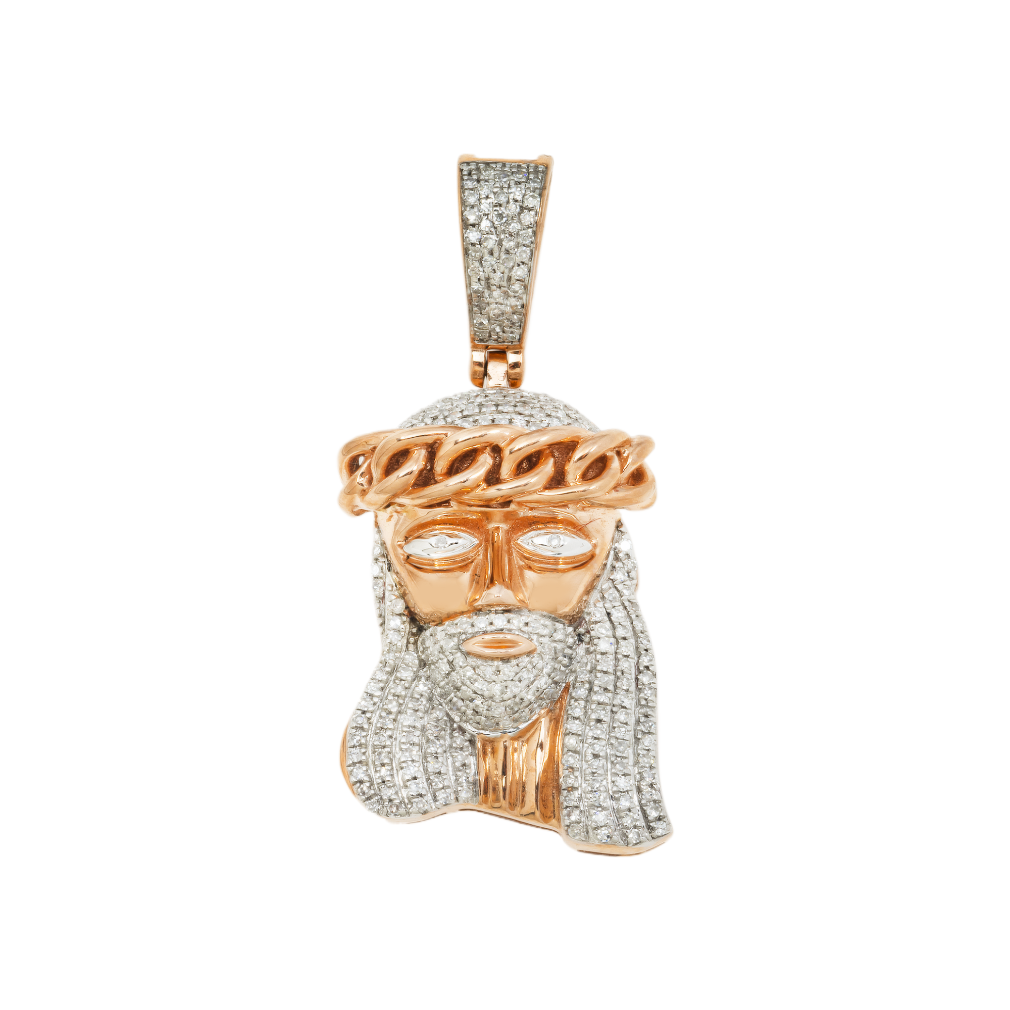 10K GOLD DIAMIND MIAMI CUBAN JESUS HEAD PENDANT 0.40 CT