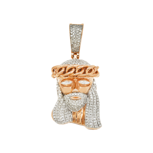 10K GOLD DIAMIND MIAMI CUBAN JESUS HEAD PENDANT 0.40 CT