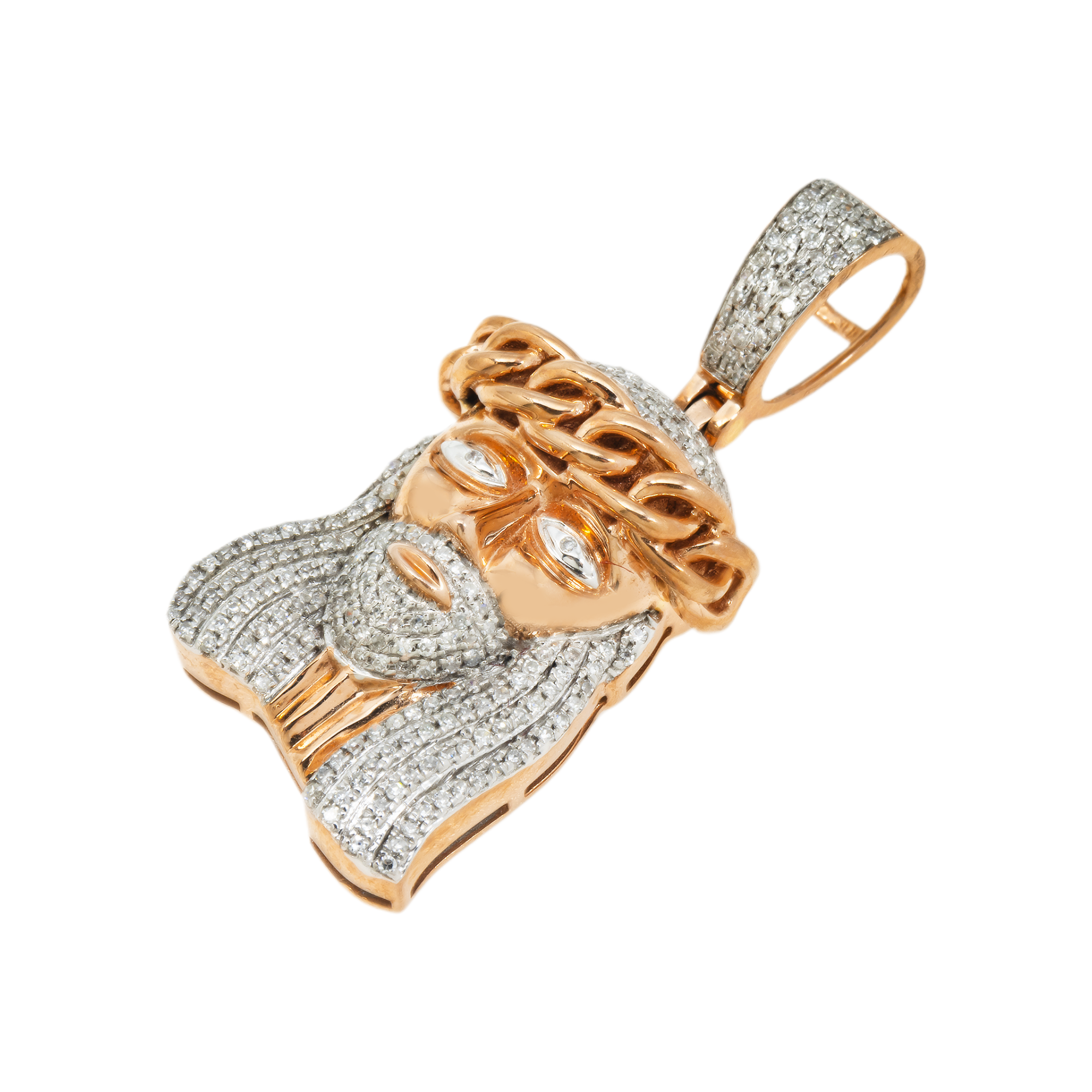 10K GOLD DIAMIND MIAMI CUBAN JESUS HEAD PENDANT 0.40 CT