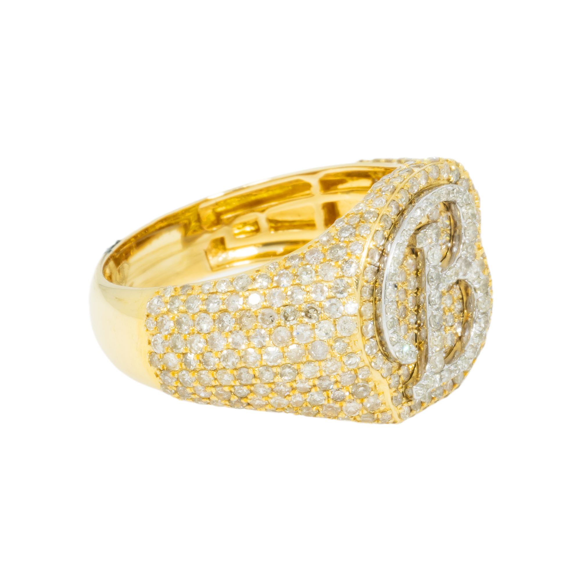 10K GOLD DIAMOND INITIAL LETTER B STATEMENT RING 2.81 CT