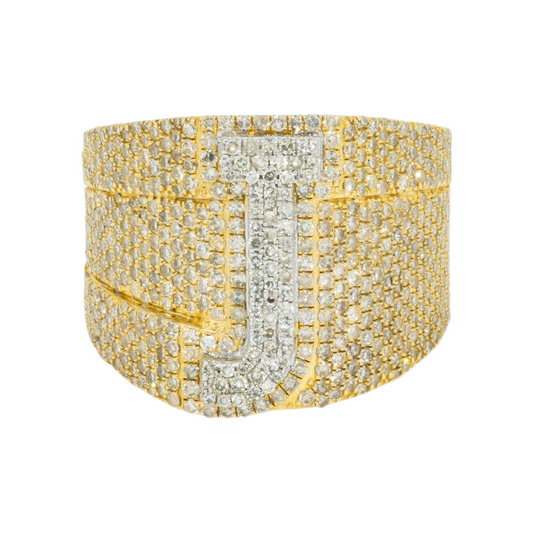 10K GOLD DIAMOND INITIAL LETTER J STATEMENT RING 3.20 CT