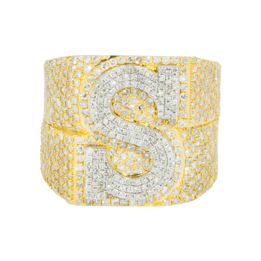 10K GOLD DIAMOND INITIAL LETTER S STATEMENT RING 2.68 CT