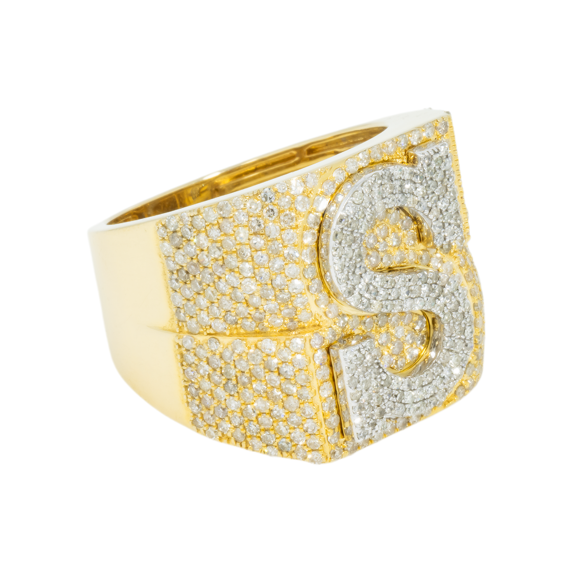 10K GOLD DIAMOND INITIAL LETTER S STATEMENT RING 2.68 CT