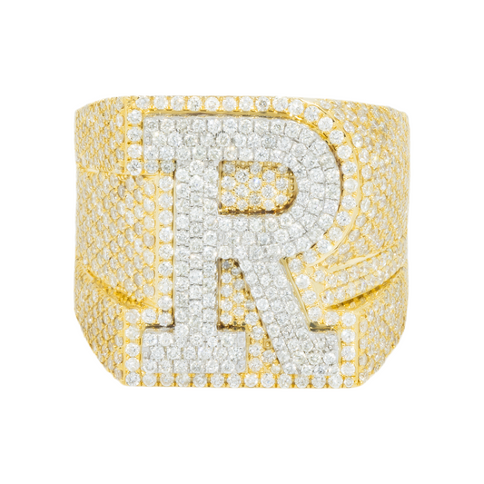 10K GOLD DIAMOND INITIAL LETTER R STATEMENT RING 3.08 CT