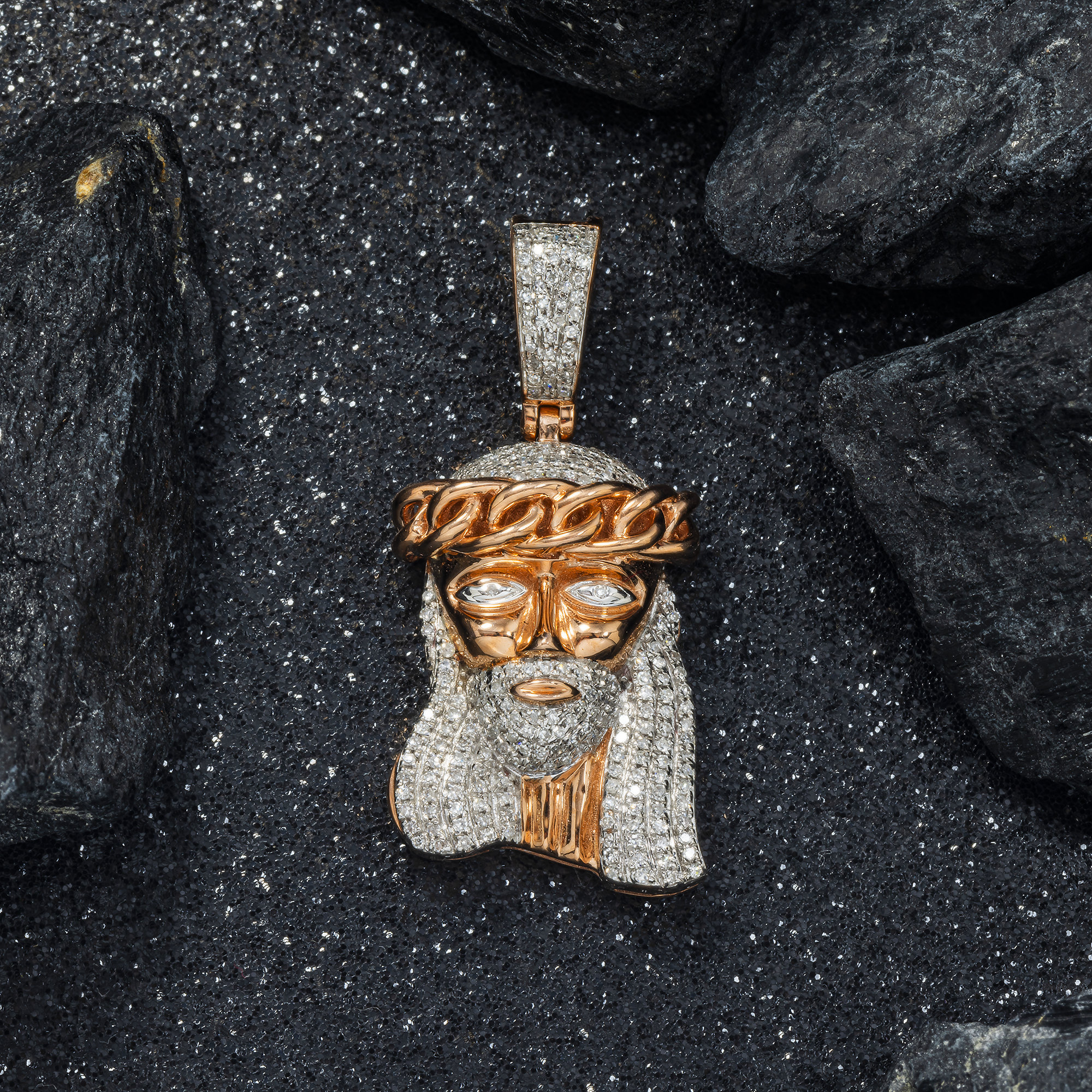 10K GOLD DIAMIND MIAMI CUBAN JESUS HEAD PENDANT 0.40 CT