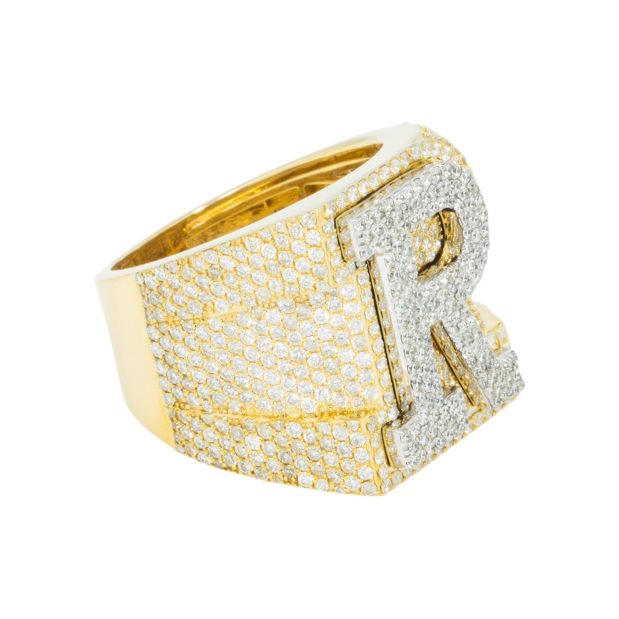 10K GOLD DIAMOND INITIAL LETTER R STATEMENT RING 3.08 CT