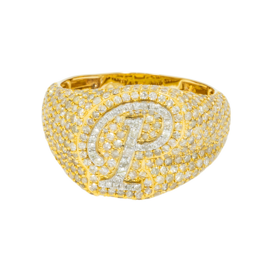 10K GOLD DIAMOND INITIAL LETTER P STATEMENT RING 2.68 CT