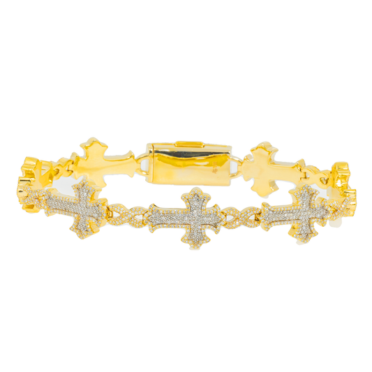 10K GOLD DIAMOND SIDEWAYS CROSS INFINITY LINK BRACELET 4.50 CT