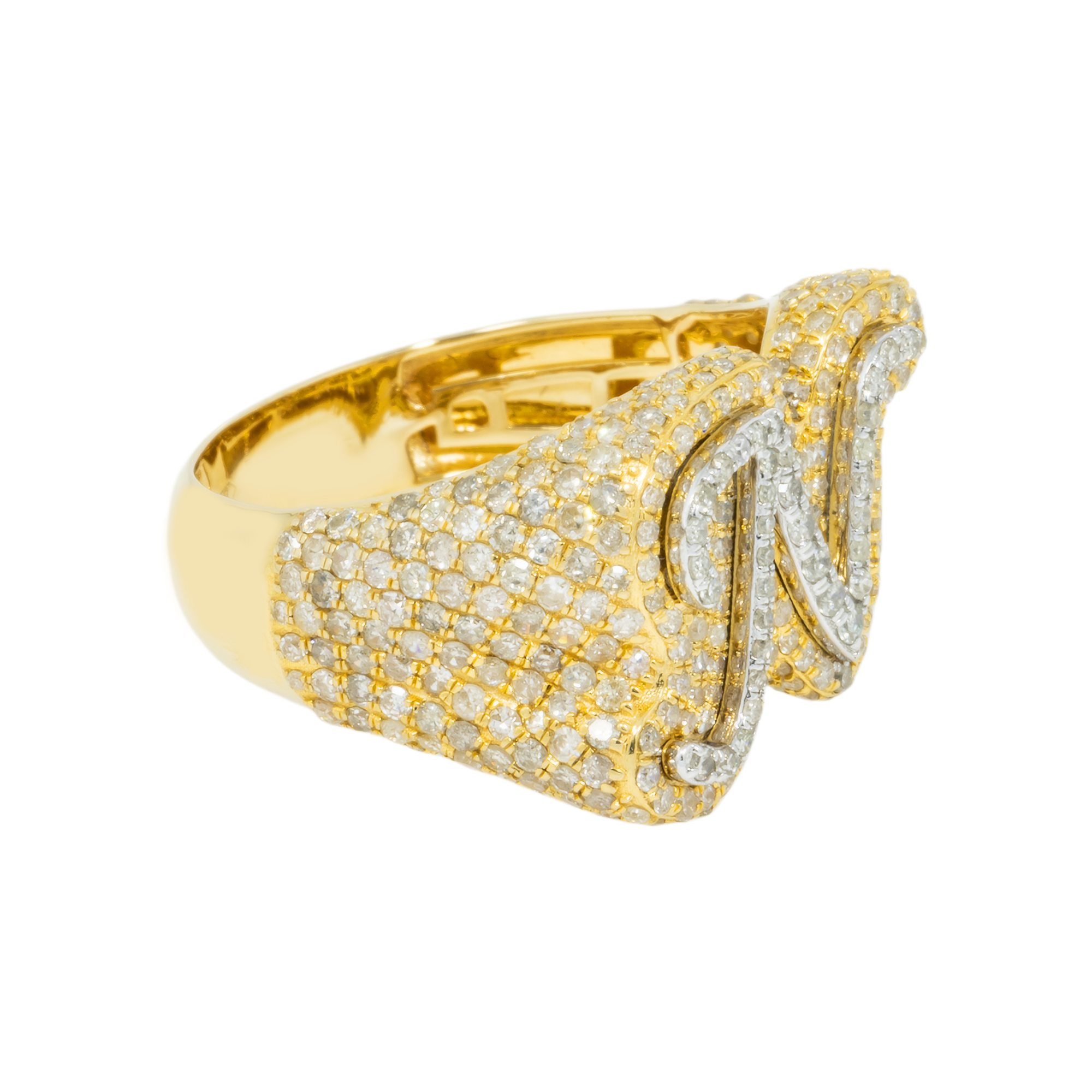 10K GOLD DIAMOND INITIAL LETTER N STATEMENT RING 2.90 CT