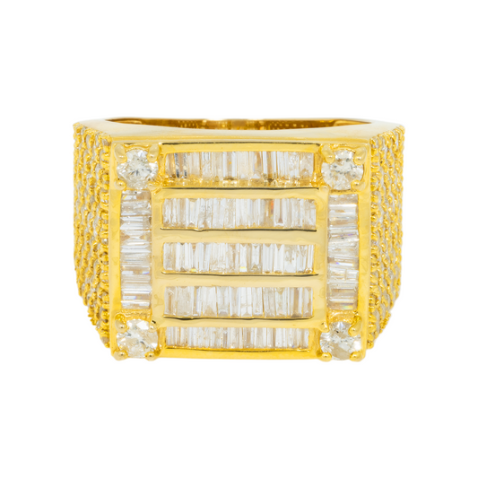14K GOLD BAGUETTE AND ROUND DIAMOND SQUARE STATEMENT RING 3.90 CT