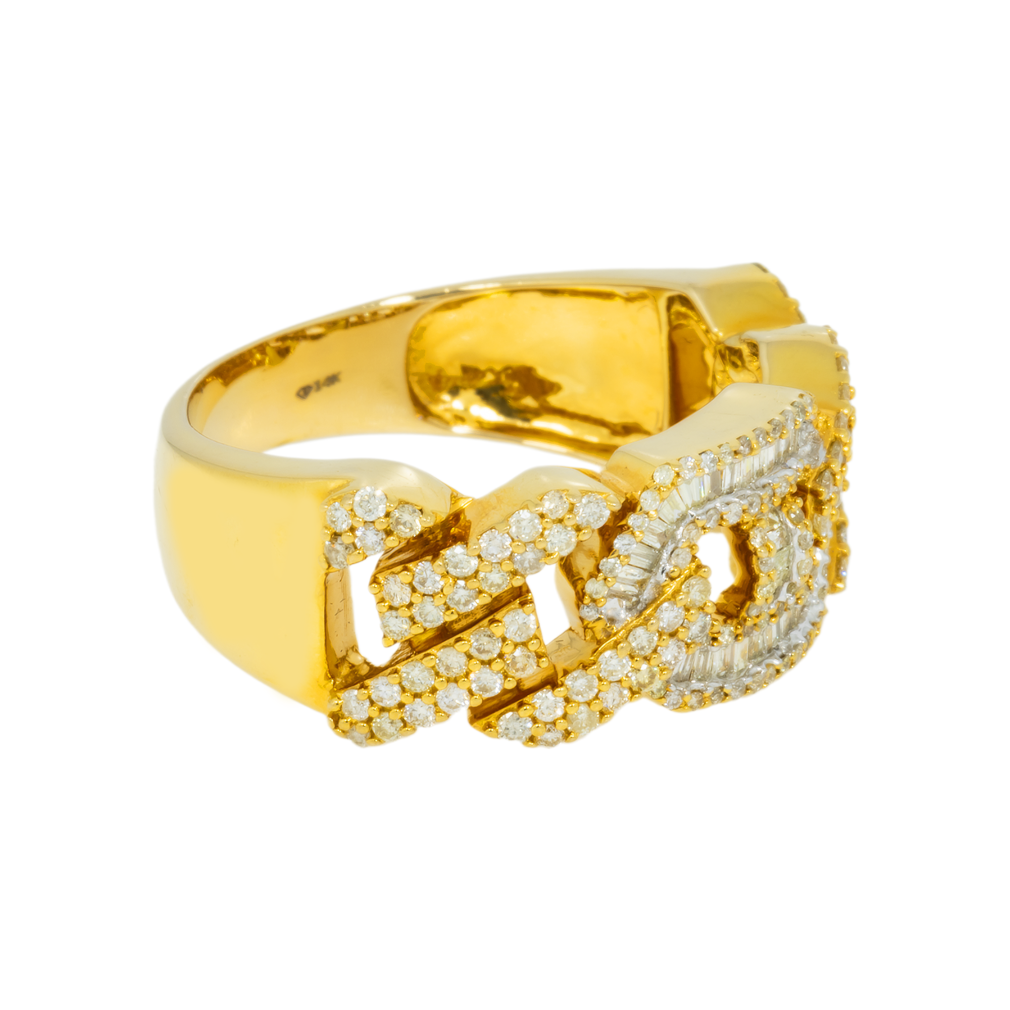 14K GOLD DIAMOND MARINER AND CUBAN LINK RING 1.40 CT