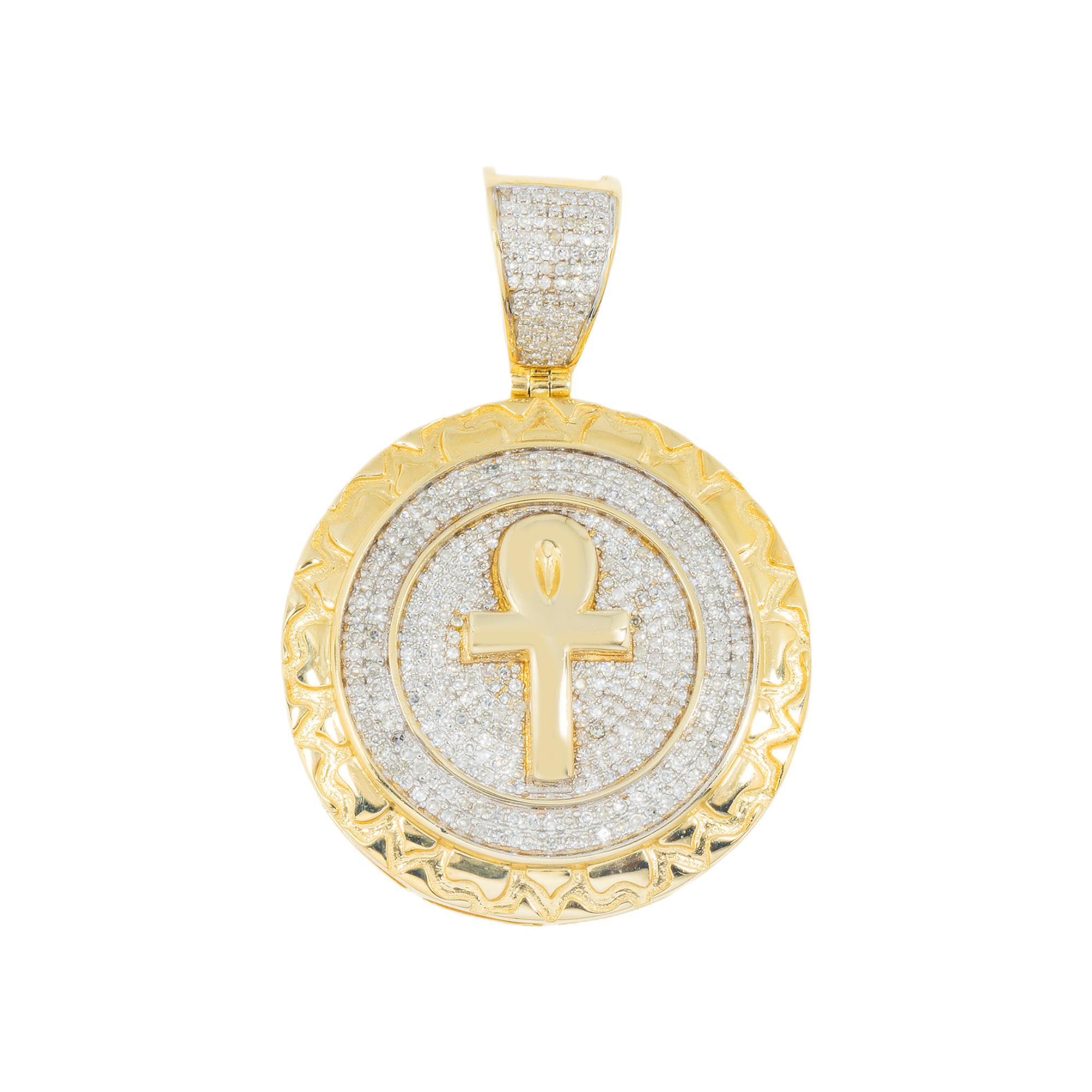 10K GOLD DIAMOND ANKH MEDALLION COIN PENDANT 0.80 CT