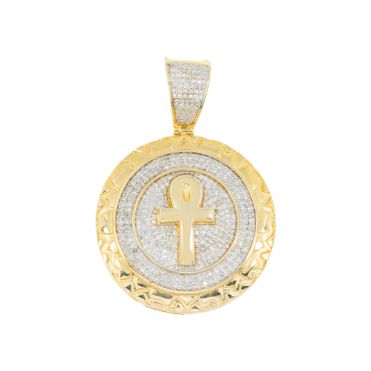 10K GOLD DIAMOND ANKH MEDALLION COIN PENDANT 0.80 CT