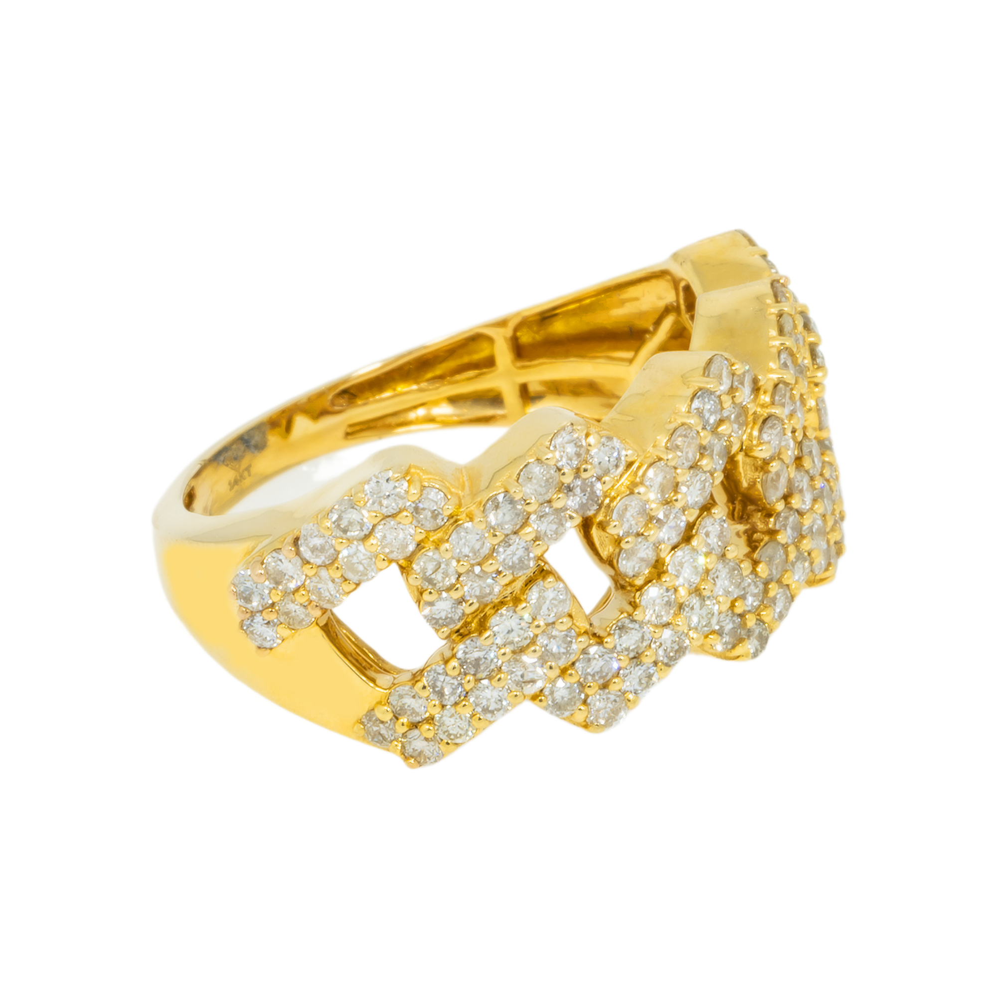 14K GOLD DIAMOND CUBAN LINK RING 2.16 CT