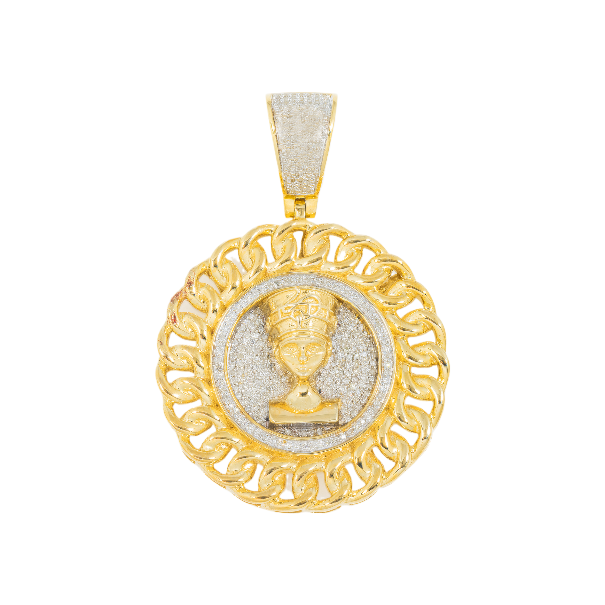 10K GOLD DIAMOND NEFERTITI MEDALLION COIN PENDANT 0.50 CT