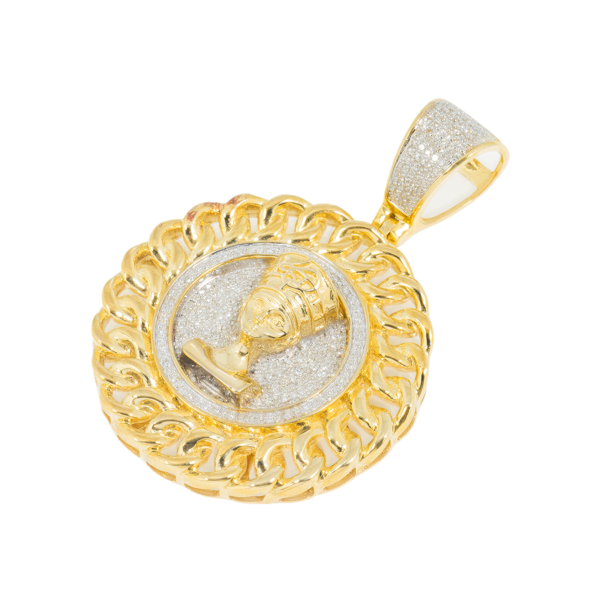 10K GOLD DIAMOND NEFERTITI MEDALLION COIN PENDANT 0.50 CT