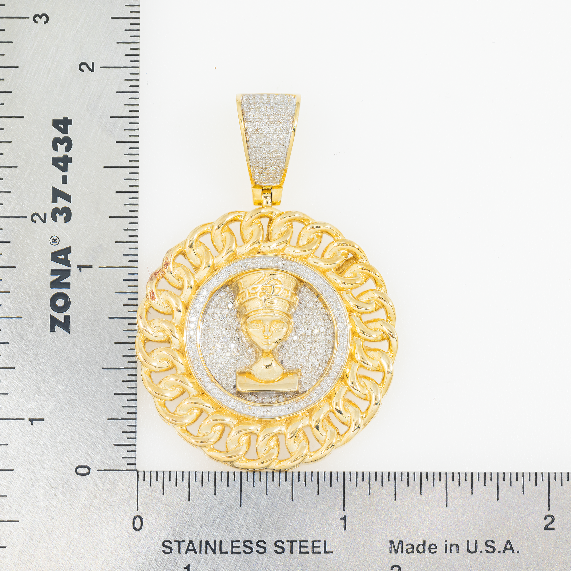 10K GOLD DIAMOND NEFERTITI MEDALLION COIN PENDANT 0.50 CT