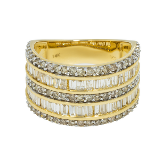 14K GOLD BAGUETTE AND ROUND DIAMOND STATEMENT BAND RING 2.50 CT