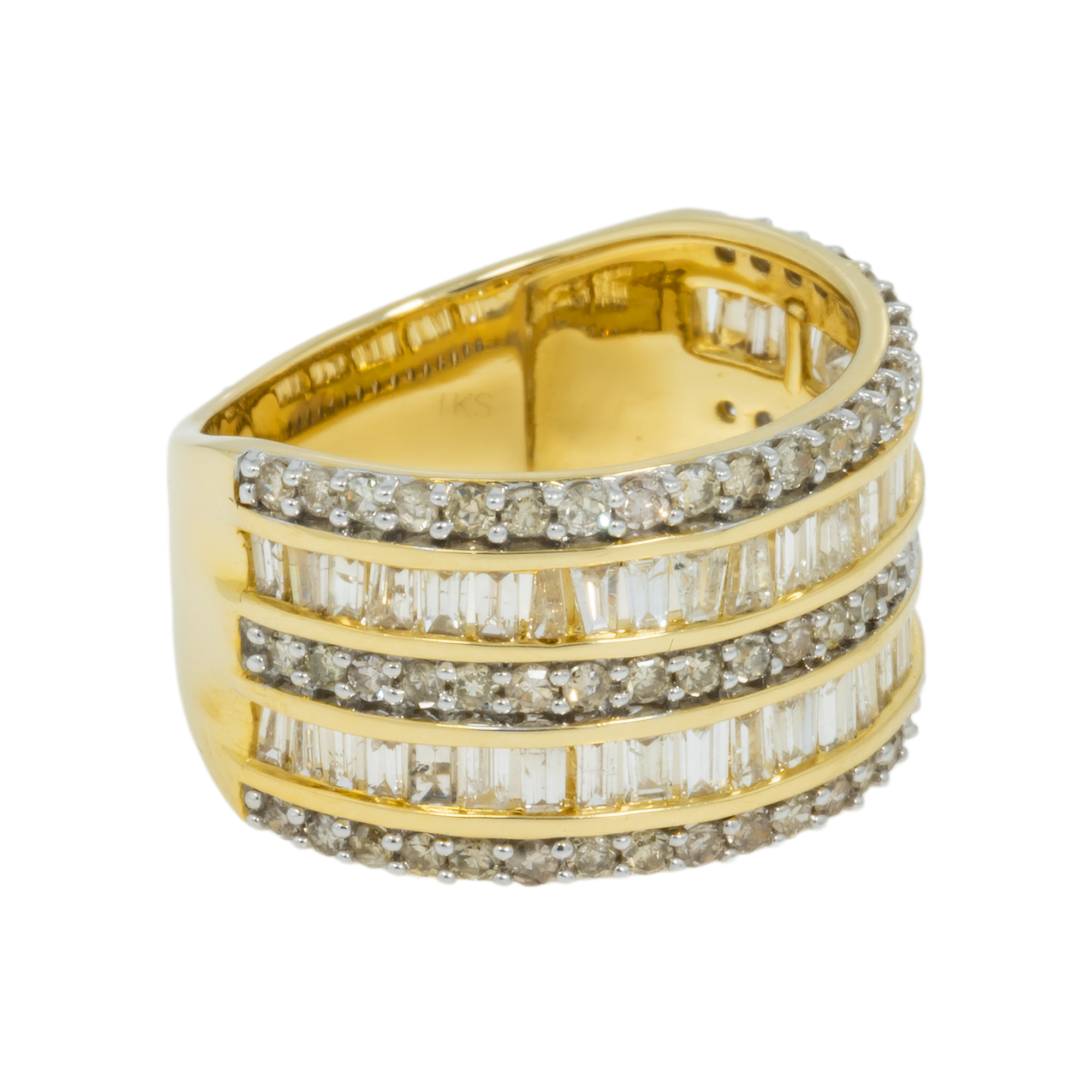 14K GOLD BAGUETTE AND ROUND DIAMOND STATEMENT BAND RING 2.50 CT