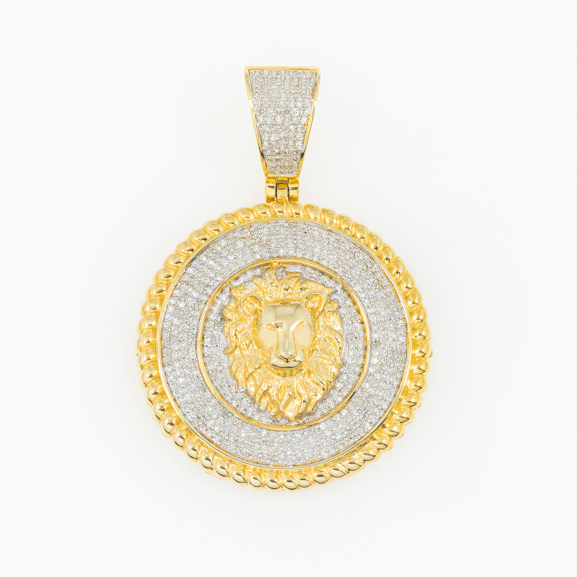 10K GOLD DIAMOND LION HEAD MEDALLION COIN PENDANT 0.80 CT