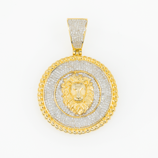 10K GOLD DIAMOND LION HEAD MEDALLION COIN PENDANT 0.80 CT