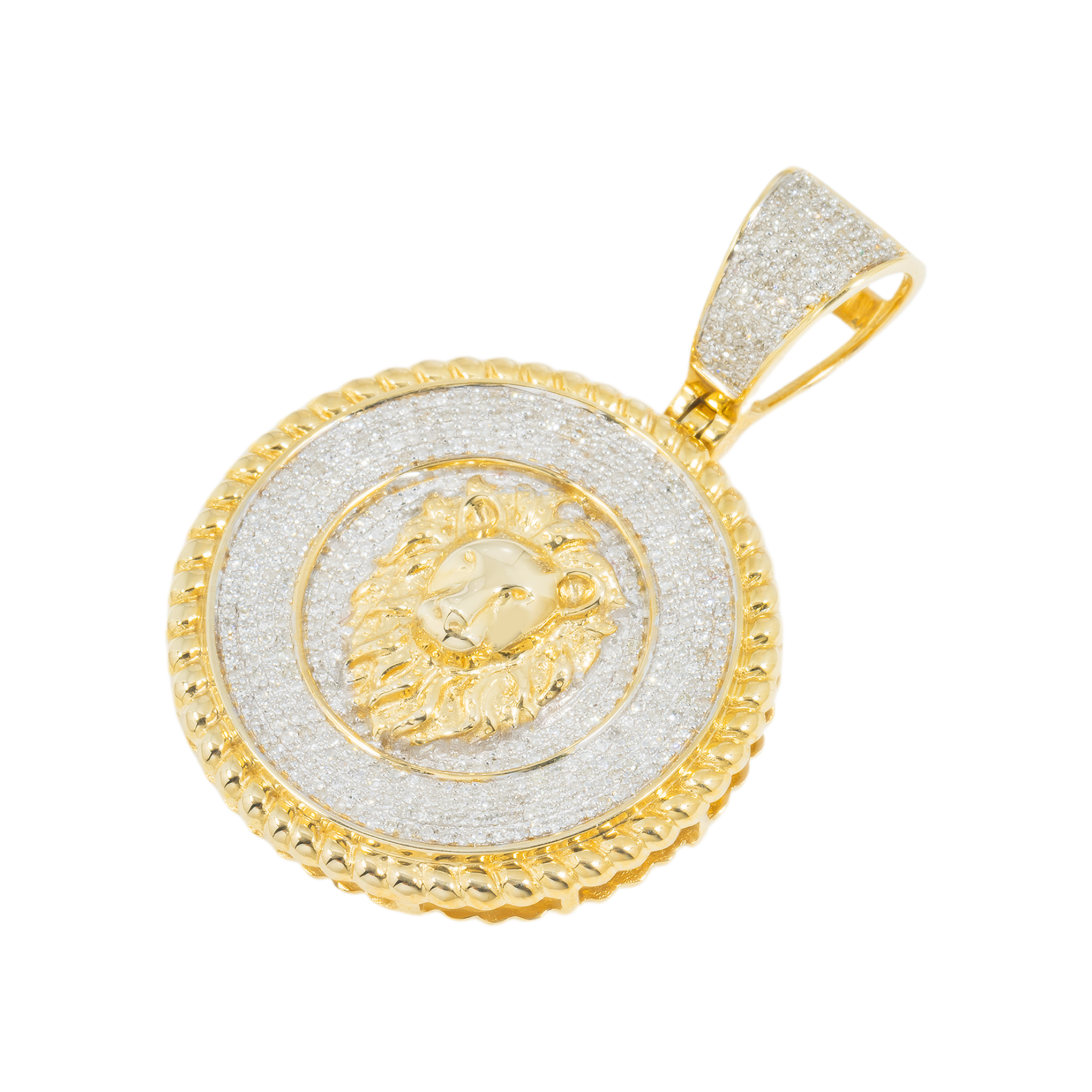 10K GOLD DIAMOND LION HEAD MEDALLION COIN PENDANT 0.80 CT