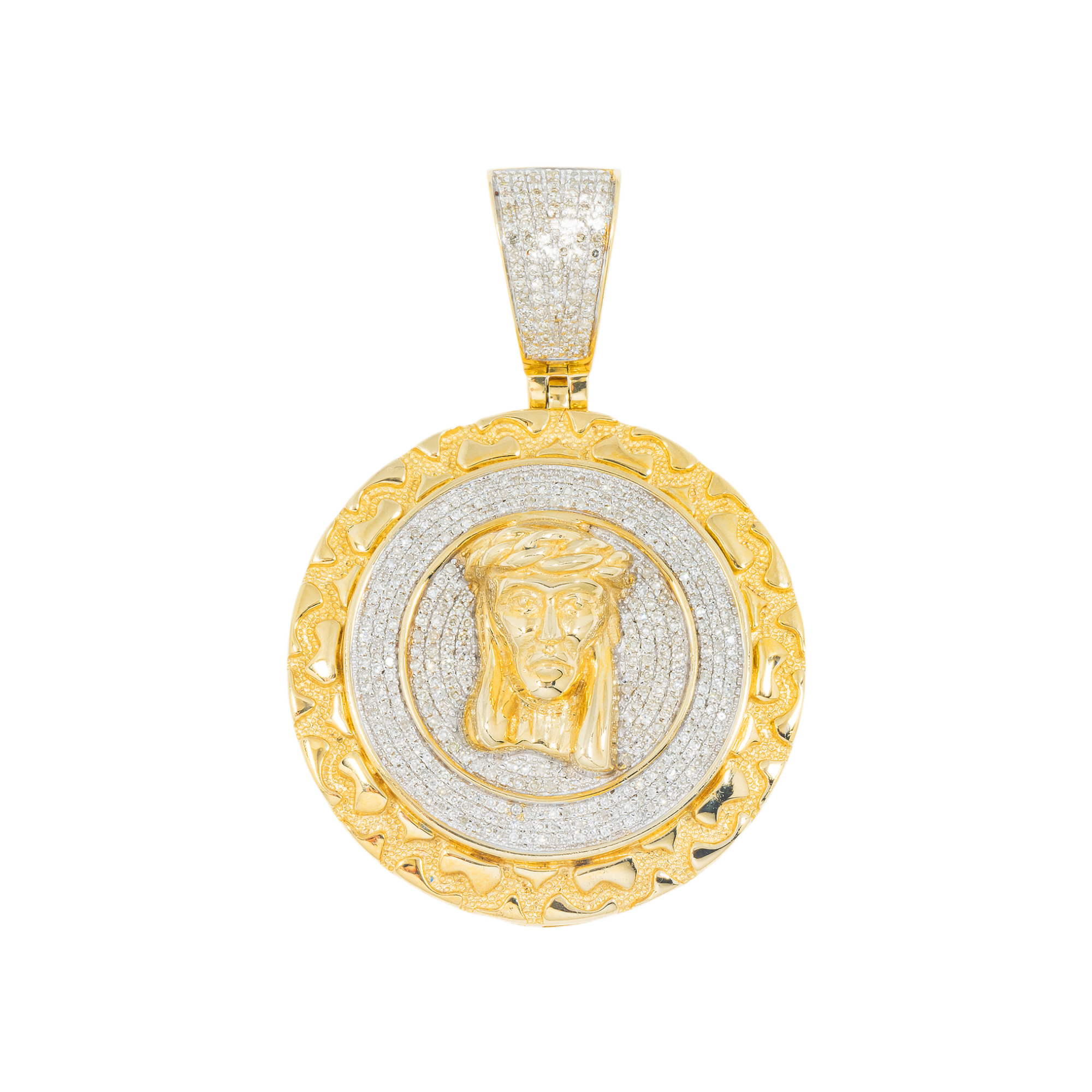 10K GOLD DIAMOND JESUS HEAD MEDALLION COIN PENDANT 0.75 CT