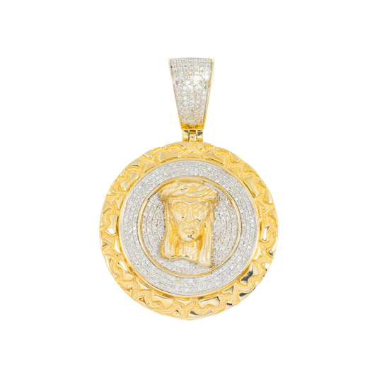 10K GOLD DIAMOND JESUS HEAD MEDALLION COIN PENDANT 0.75 CT