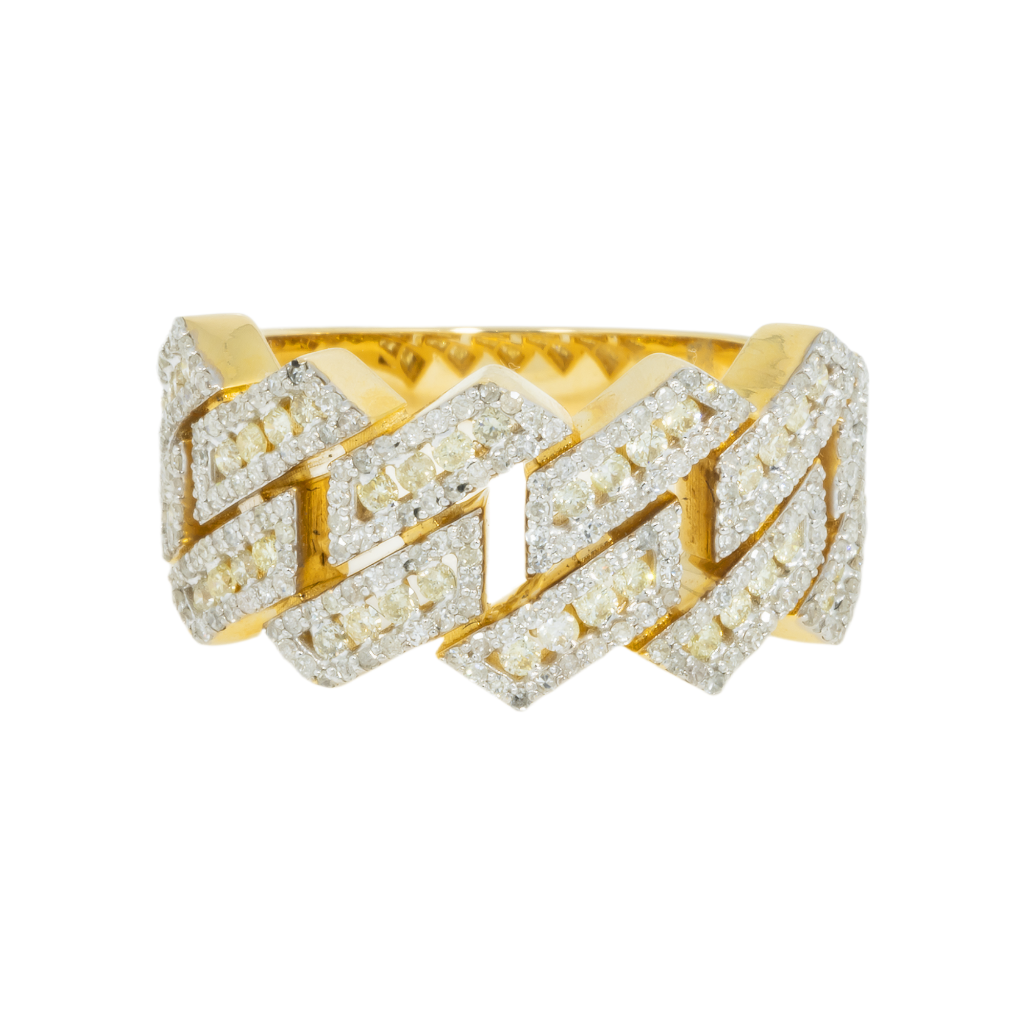 14K GOLD DIAMOND CUBAN LINK RING 2.10 CT