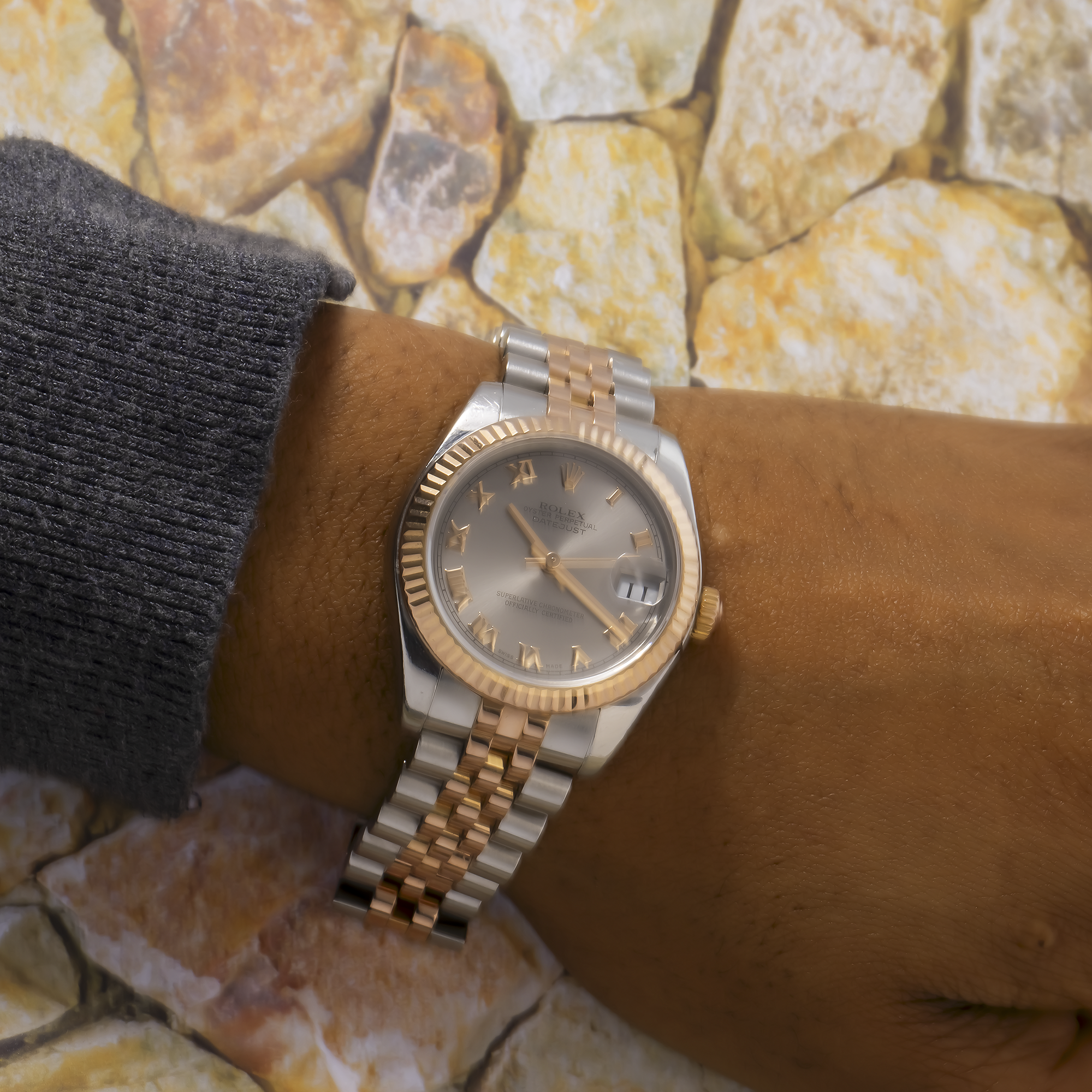 ROLEX DATEJUST 178271 31MM SILVER ROMAN NUMERAL DIAL WITH TWO TONE BRACELET