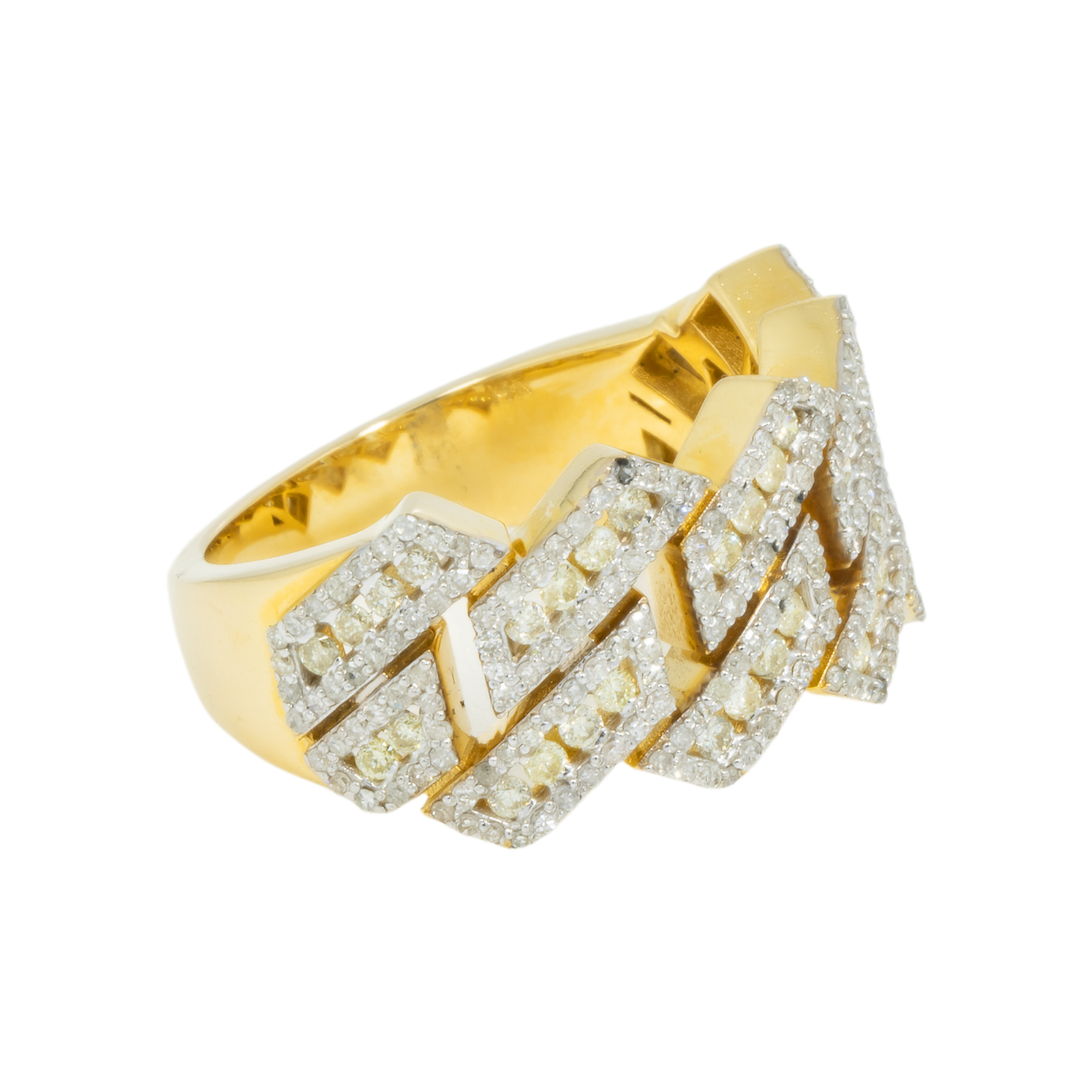 14K GOLD DIAMOND CUBAN LINK RING 2.10 CT