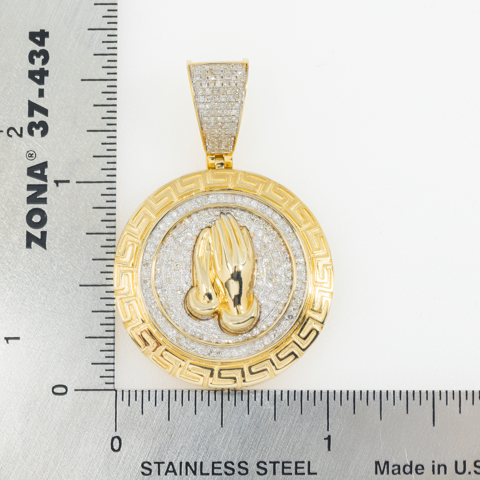 10K GOLD DIAMOND PRAYING HANDS MEDALLION COIN PENDANT 0.65 CT