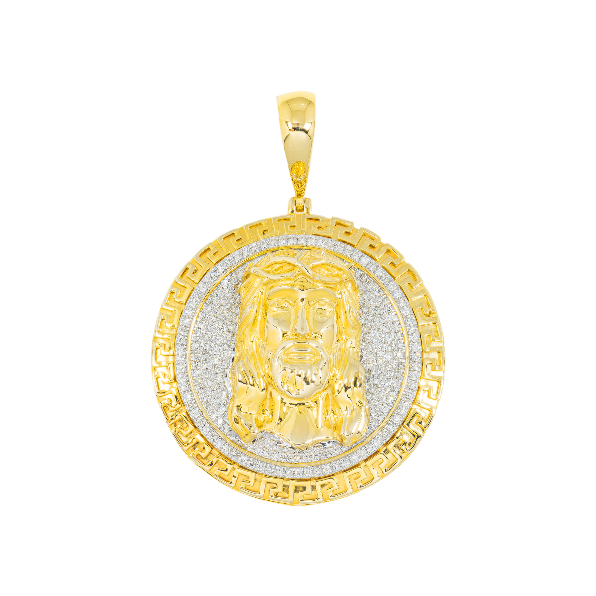 14K GOLD MICROPAVE DIAMOND JESUS HEAD MEDALLION PENDANT 0.45 CT