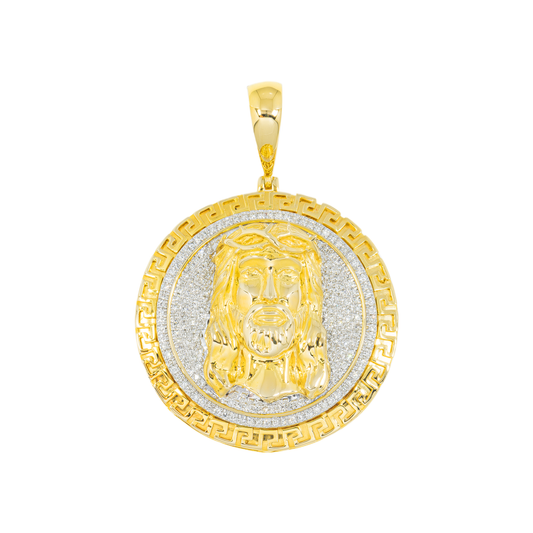 14K GOLD MICROPAVE DIAMOND JESUS HEAD MEDALLION PENDANT 0.45 CT